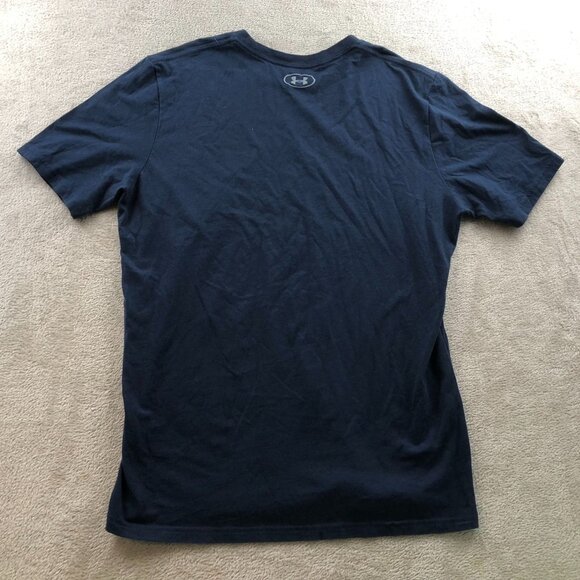 Under Armour Mens T-Shirt Large Short Sleeve Loose Fit Football Tee Casual Navy - Picture 9 of 9